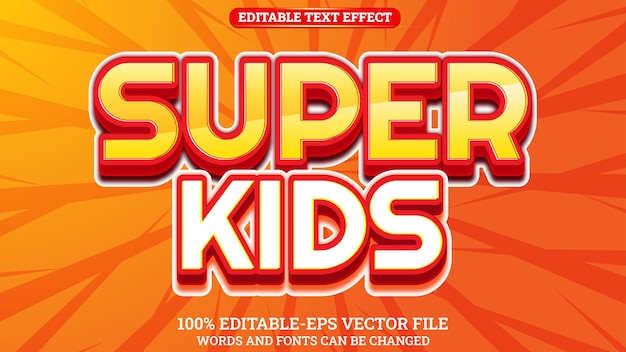 Vector 3d text effect editable super kids template