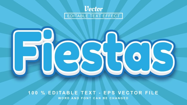 Vector 3d text effect editable text effect blue fiestas fun style isolated on blue background