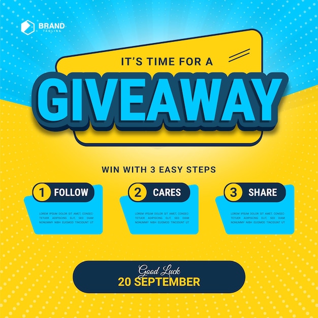 3d text effect with giveaway steps for social media post with 3 steps to win