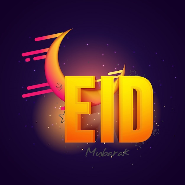 Vector 3d text eid with creative crescent moon for islamic festivals celebration.