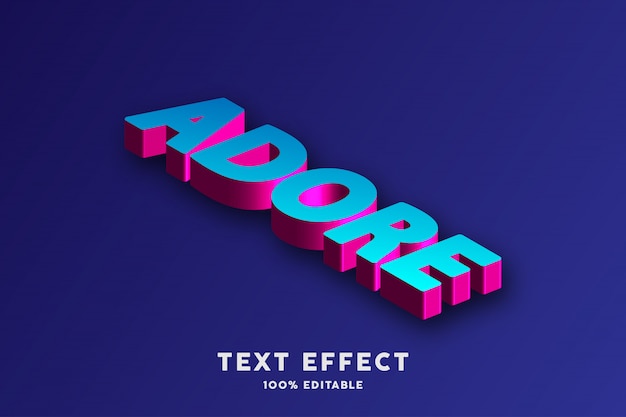 Vector 3d text isometric red pink and blue, text effect