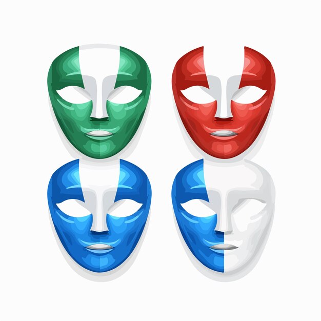 3d theater masks in national flag colors on white background