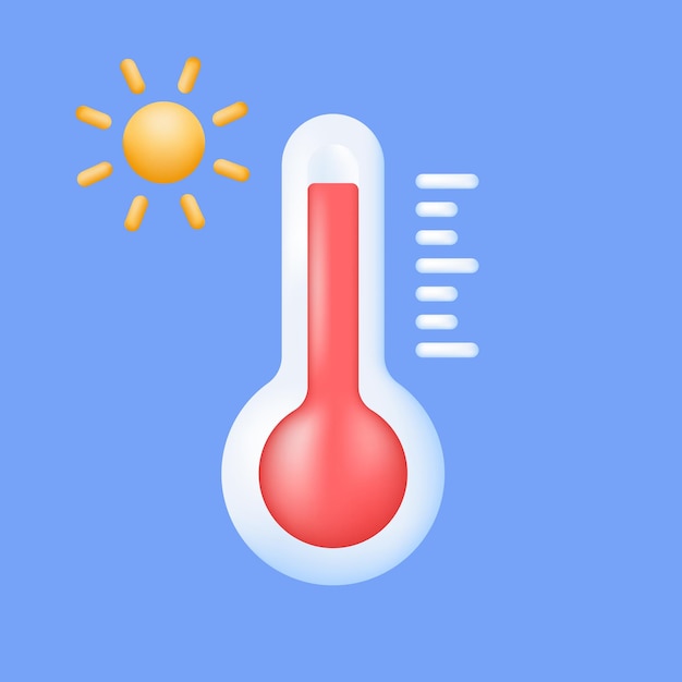 Termometro 3d che misura il calore segno di tempo caldo misurare la temperatura previsioni clima e meteorologia