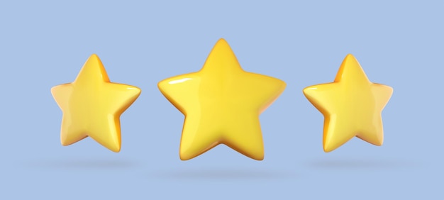 3D three yellow star icon isolated on blue background Vector 3d illustration