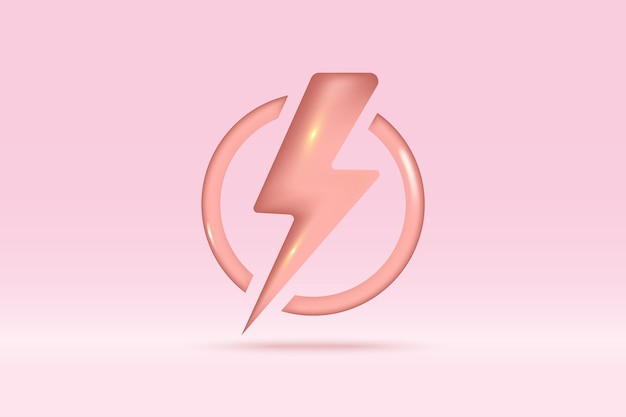 3D Thunder Bolt Flash Lightning Symbol Geïsoleerd op roze achtergrond Realistisch volt gevaar bliksem teken 3D-vector rendering illustratie