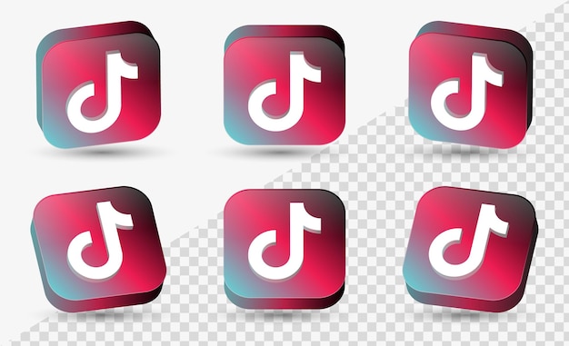 Vector 3d tiktok logo in modern square for 3d social media icons logos or network platform icon frame