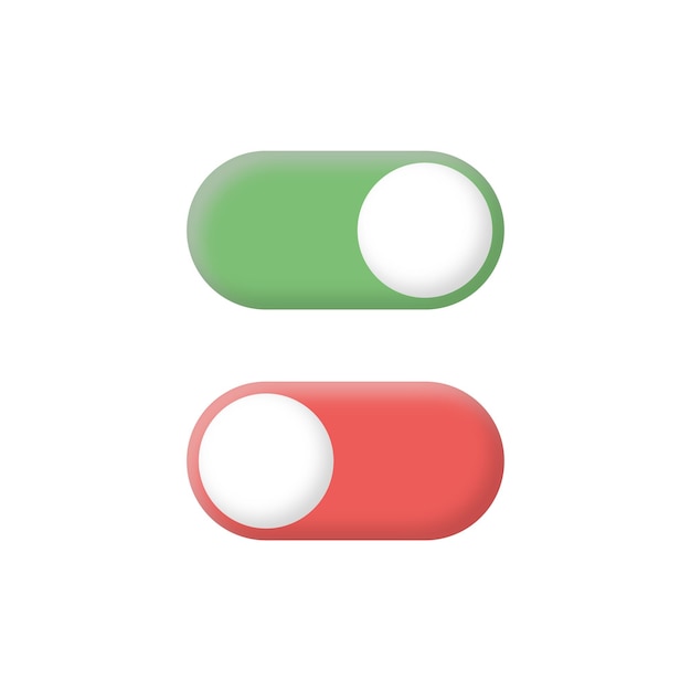 3d toggle switch buttons on and off icon in green and red colors or set of switcher slider button