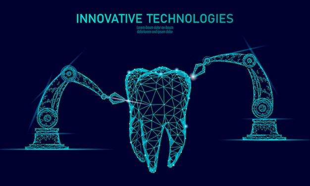 Concetto poligonale del braccio del robot dell'innovazione del dente 3d.