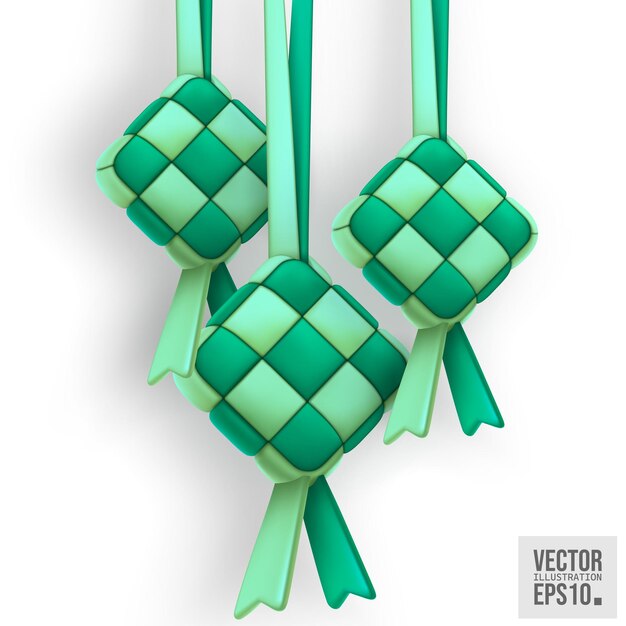 3D Traditional ketupat composition design vector