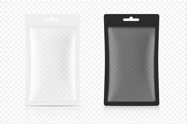 Vector 3d transparante zakje zak geïsoleerd op een witte achtergrond. illustratie. voedsel, drank, gezondheidszorg en medische producten verpakkingsconceptontwerp.