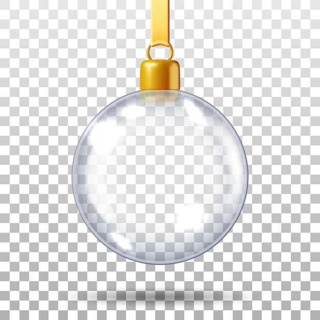 Vector 3d transparent christmas ball with golden clamp