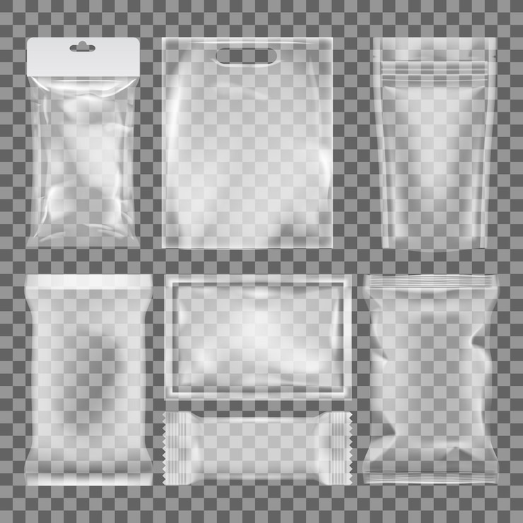 Vector 3d transparent empty glossy plastic food packaging