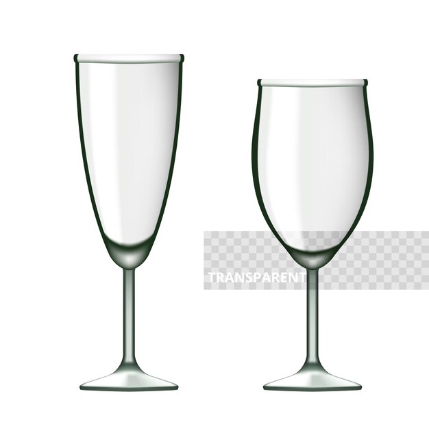 Vector 3d transparent empty wine and champagne glass