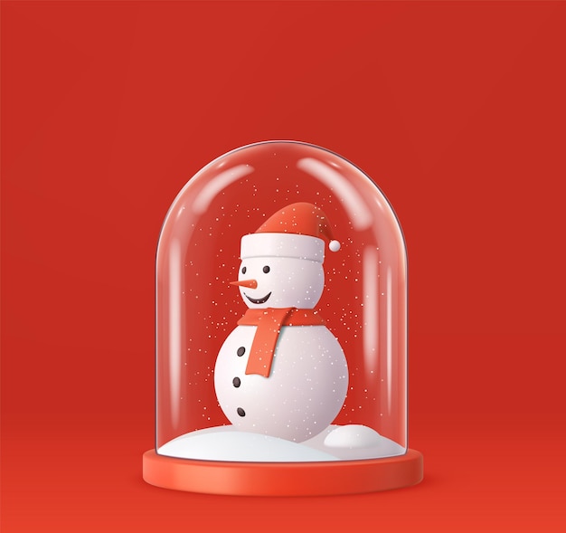 3d Transparent snow globe with snowman