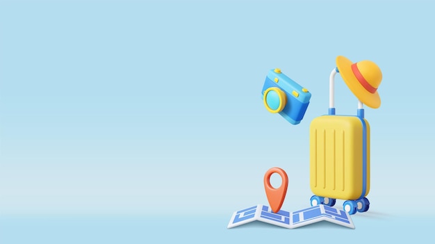 3d Travel Luggage with Map Camera and Hat