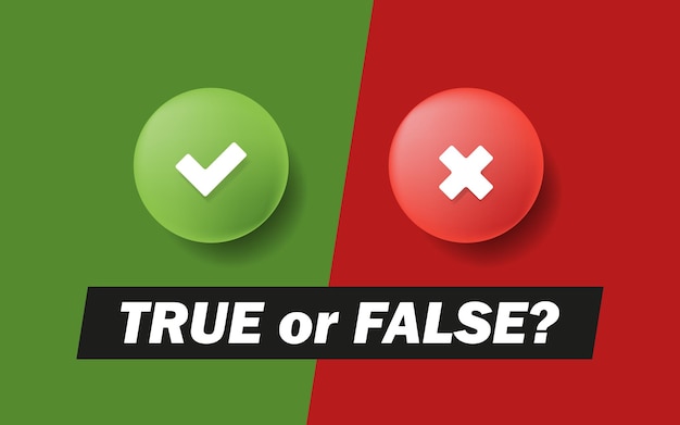 3d trendy check mark and cross icons. true or false. vector banner illustration on color background.