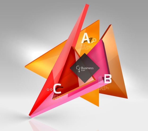 Vettore composizione moderna del triangolo 3d sfondo del modello vettoriale per le opzioni del numero del diagramma di layout del flusso di lavoro o il web design