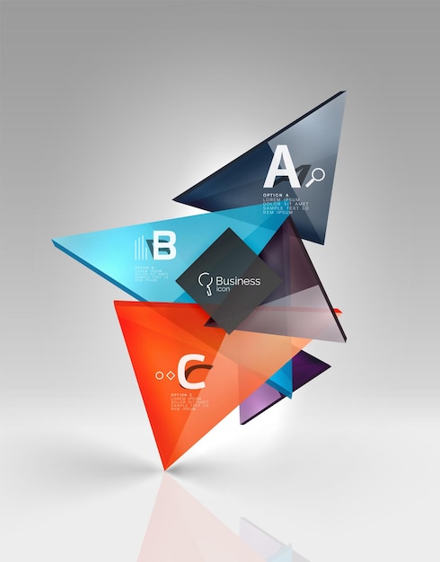 Vettore composizione moderna del triangolo 3d sfondo del modello vettoriale per le opzioni del numero del diagramma di layout del flusso di lavoro o il web design