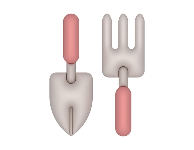 3d 흙손 및 갈퀴 원예 또는 농업 도구