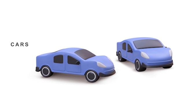 3D-twee auto's op witte achtergrond