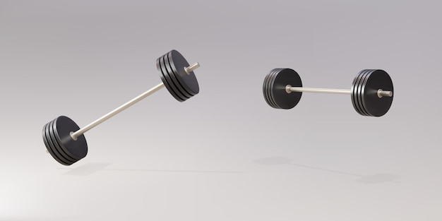 3d twee realistische barbell die op grijze achtergrond wordt geïsoleerd