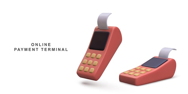 Vector 3d twee realistische pos-terminals betalingsmethoden online winkelen betaling met creditcard