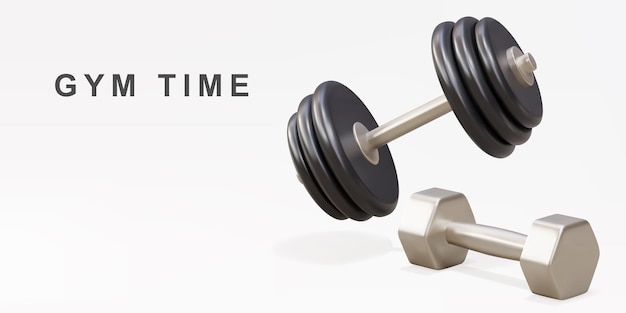 3d two dumbbells gym time concept