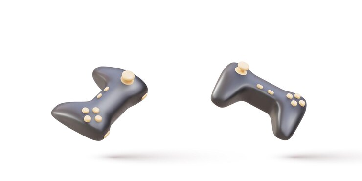 Vector 3d two realistic gamepads isolated on grey background