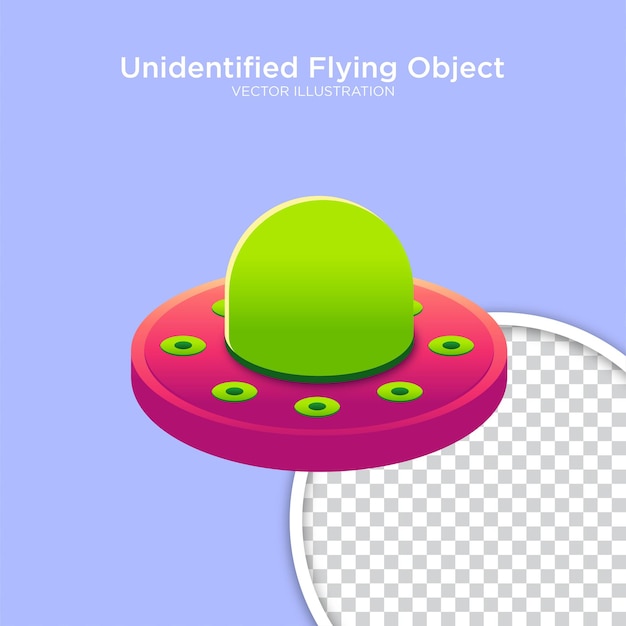 Vector 3d ufo cute illustration with very peri color and transparent background