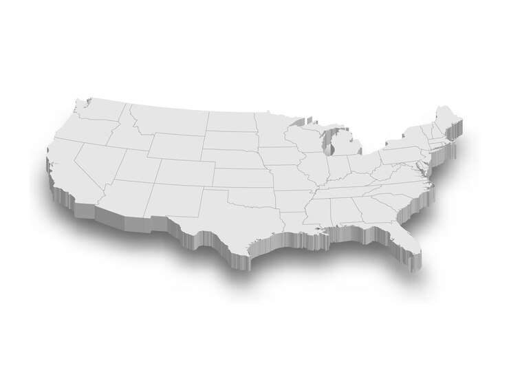 3d United States white map with regions isolated