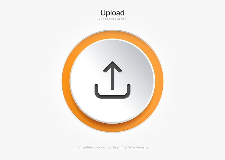 Vector 3d upload button icon. uploading icon. up arrow bottom side symbol. click here button for ui ux