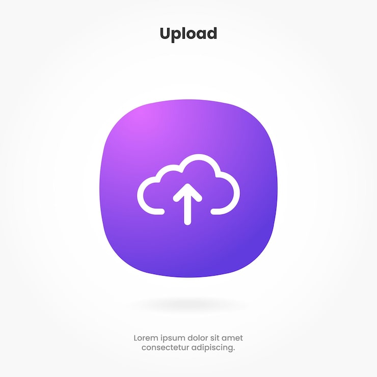 Vector 3d upload button icon. uploading icon. up arrow bottom side symbol. click here button for ui ux