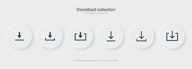 3D upload and download buttons. Up down arrow bottom side symbol. Click here button for UI UX