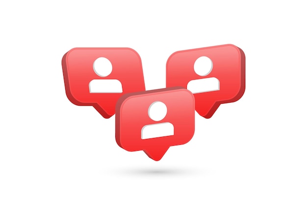 3d user follower icon in modern 3d speech bubble for social media notification icons post reactions