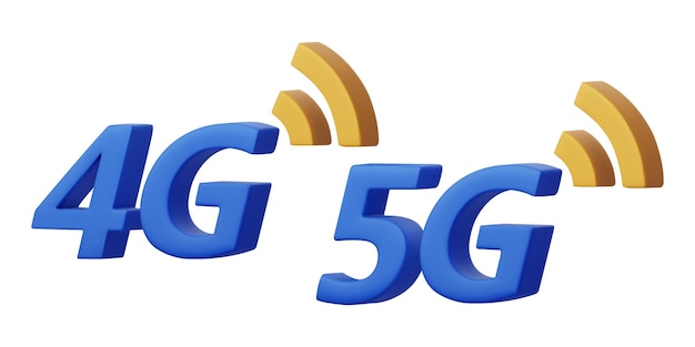 3D vector 4G 5G pictogrammen Draadloze communicatietechnologie concept Hoge snelheid data draadloze verbinding symbolen 3D render illustratie geïsoleerd op een witte achtergrond