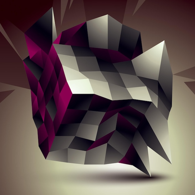 3D vector abstract design object, polygonal complicated figure. Grayscale deformed shape, render.