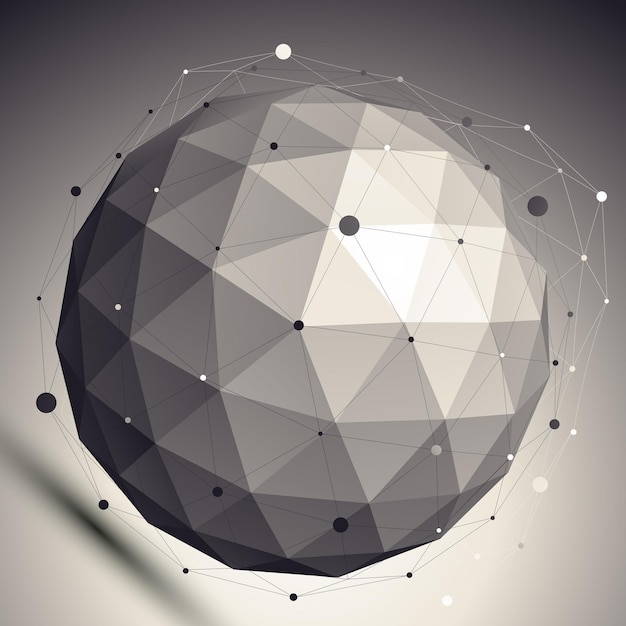 3D vector abstract design undertone template, spherical contrast figure with lines mesh placed over dark background.