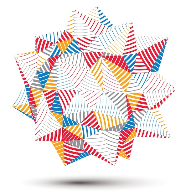 3D vector abstract ontwerp-object, veelhoekige gecompliceerde figuur. Kleurrijke driedimensionale misvormde gestreepte vorm, render.