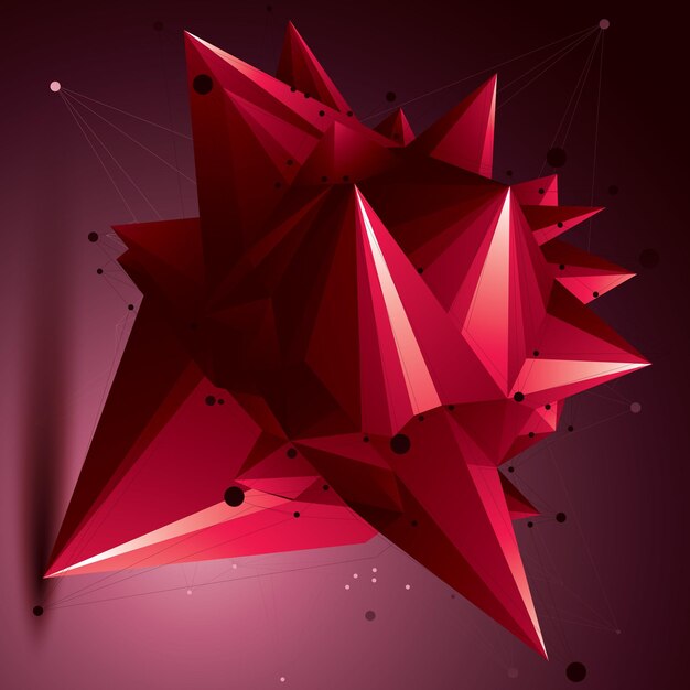 3D vector abstract rood design-object, veelhoekige gecompliceerde figuur met lijnen mesh.