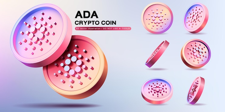 Vector 3d vector ada cryptocurrency coins set perspective illustration about crypto coins