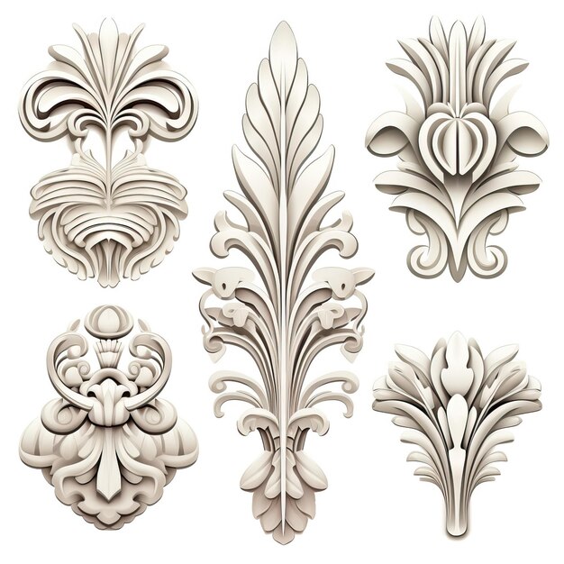 Vector 3d vector art nouveau designs on white background