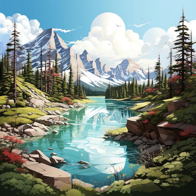 3d Vector Banff Moraine Lake On White Background styliz