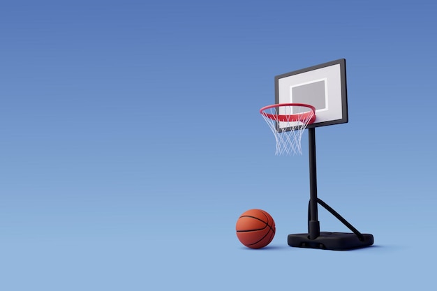 Трехмерный векторный баскетбольный мяч с обручем и щитом Концепция соревнований по спорту и играм