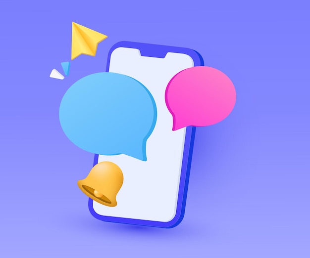 3D векторный мультфильм мобильный телефон речь пузырь сообщения икона новая идея концепция дизайна