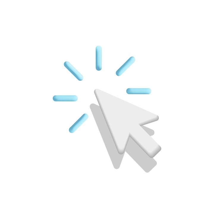 Vector 3d vector cartoon plastic render white computer mouse cursor click symbol web element design