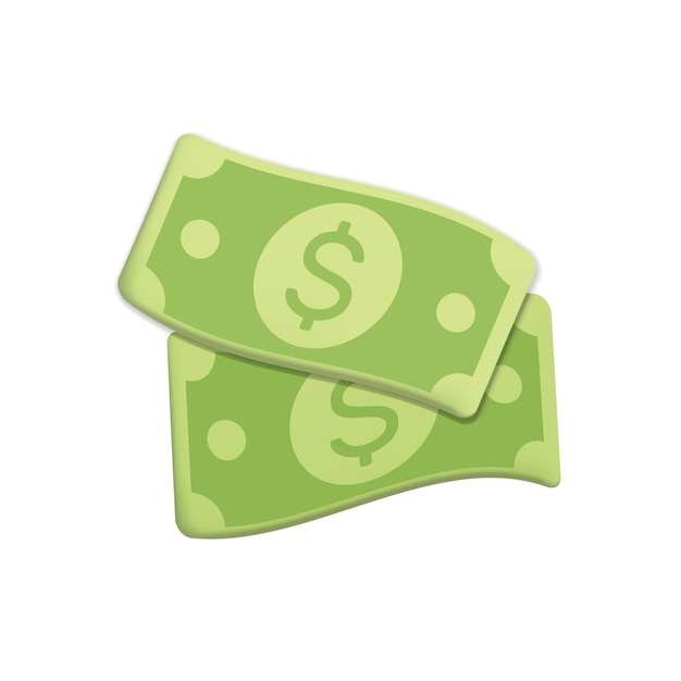 Вектор 3d векторный мультфильм рендеринг трех плавающих скрученных зеленых долларовых банкнот бумажной валюты