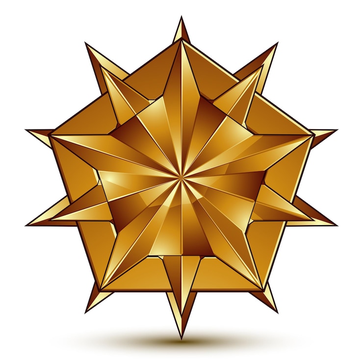 Vector 3d vector classic royal symbol, sophisticated golden star emblem isolated on white background, glossy aurum element.