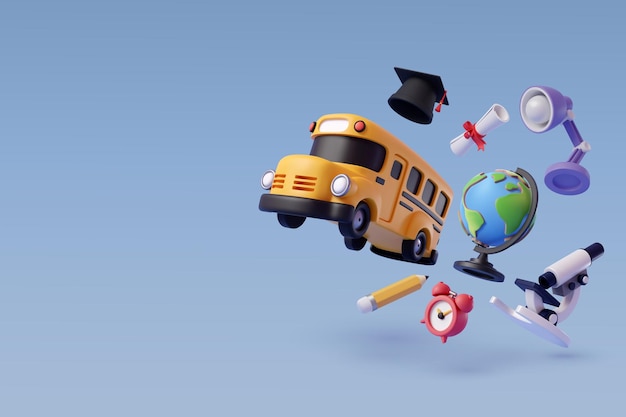 3d vector of collection of education icon on blue education and welcome back to school concept