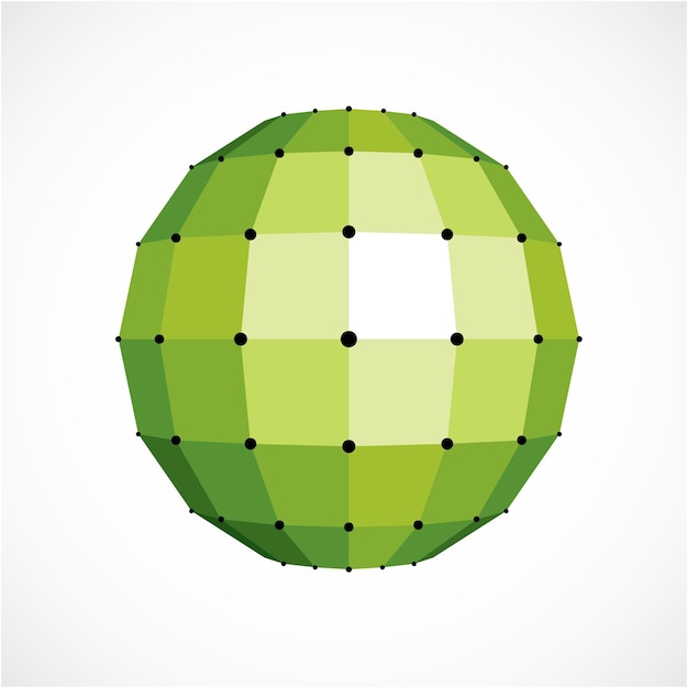 Vector 3d vector digital spherical object made using square facets. low poly shape, green polygonal globe, abstract form for use in web design.