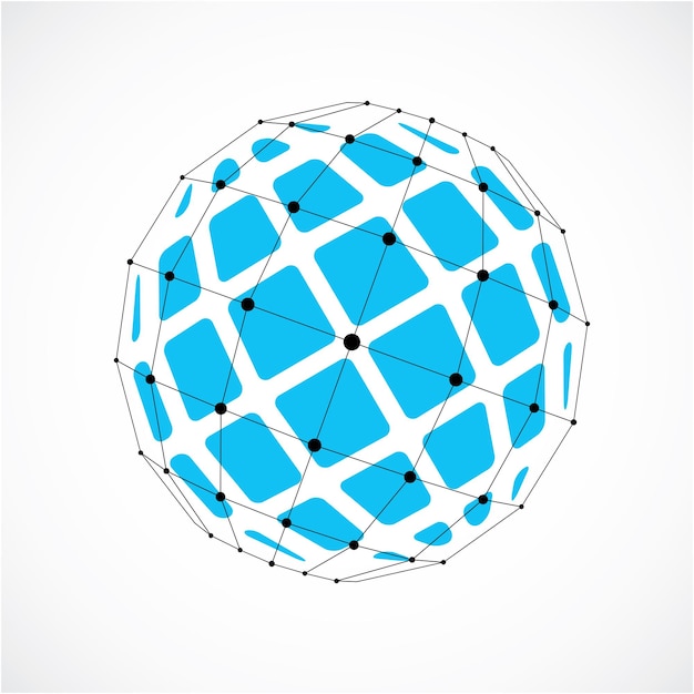 3d vector digital wireframe spherical object made using facets. geometric polygonal blue structure created with lines mesh and squares. low poly shape, lattice form for use in web design.